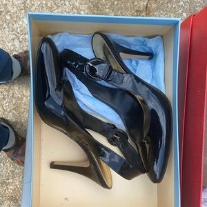 Black Patent Leather Sling Back Pumps